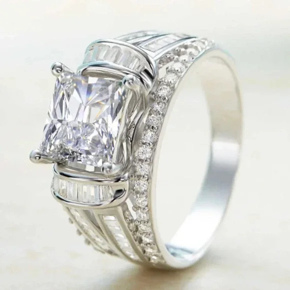 ▶Gorgeous Square CZ Princess Cut Trendy Engagement/Wedding Ring, K989